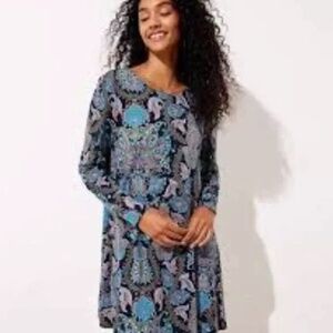 Loft Blue Paisley Knit Swing Shift Dress Size XXL